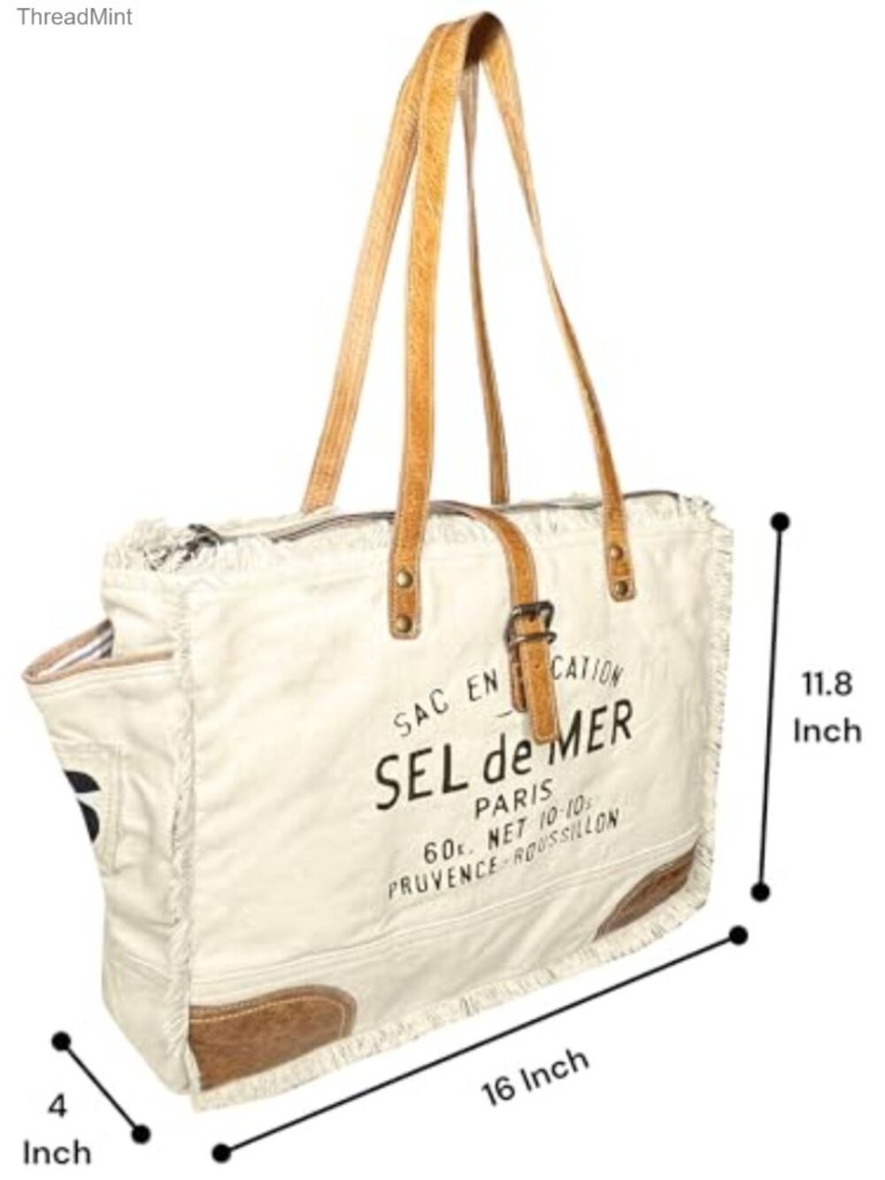 Upcycled Canvas Leather Handle Tote Bag for Women - Eco-Friendly Hobo Shoulder - Picture 3 of 5